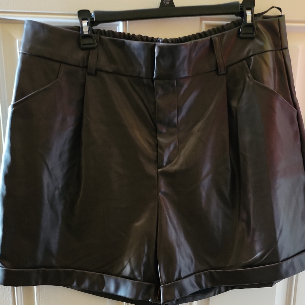 High Waist Black Faux Leather Shorts